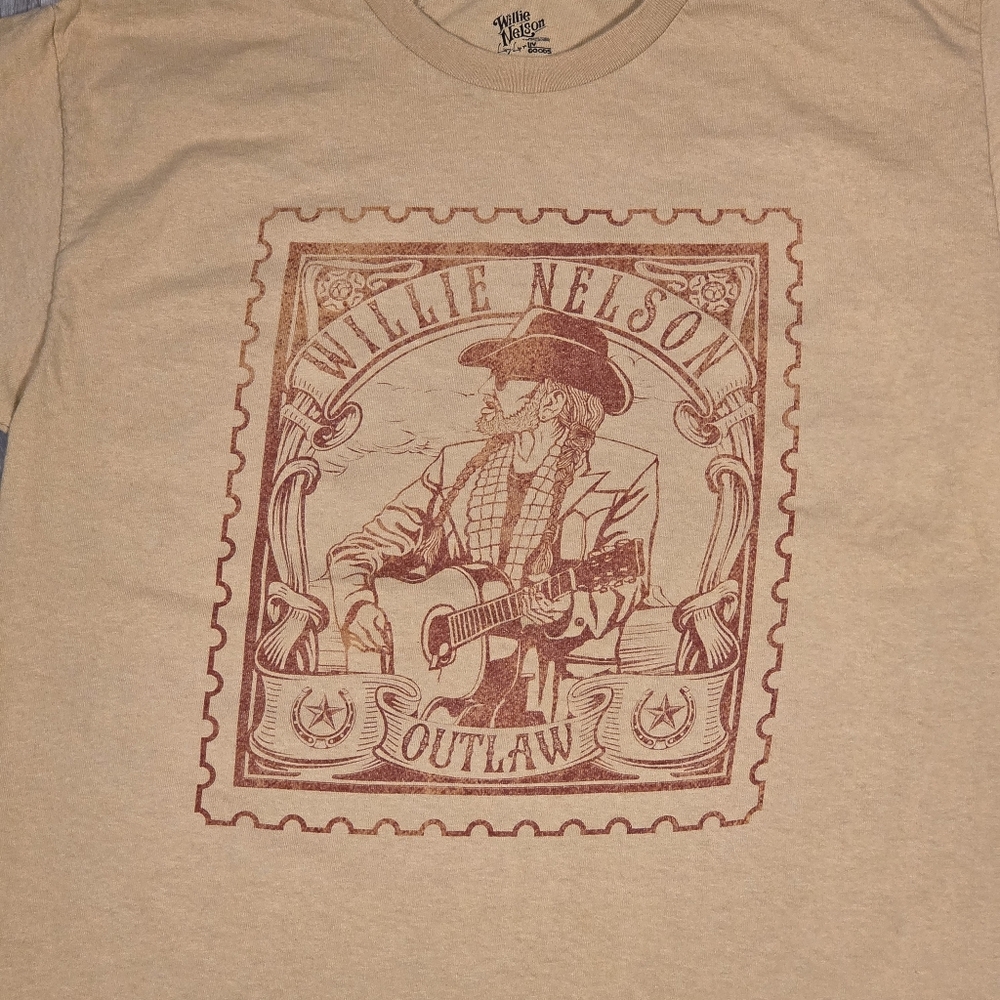 Willie Nelson Stamp Old Gold Thrifted Licensed Graphic Tee Medium - Picture 3 of 5